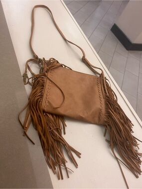 Carlos Fringe Crossbody Bag in Tan/light usage